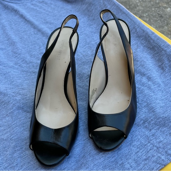Nine West Snowball Heels Slingback Pump in Black Open Toe/Peep-toe - Picture 3 of 7